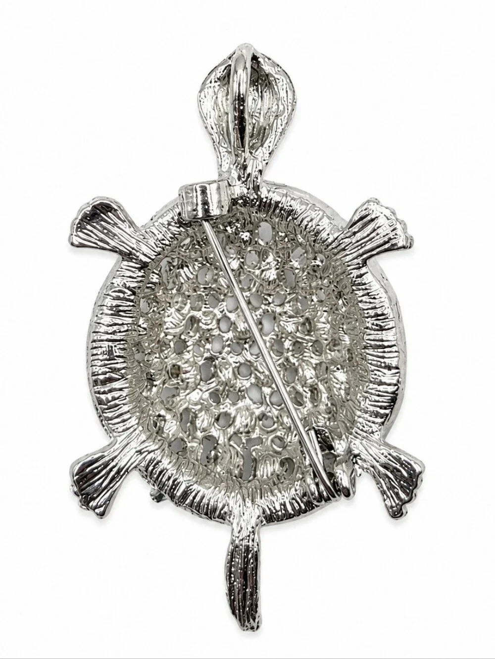 💎 NWOT Blue Rhinestone Turtle Brooch Pendant Silver Tone Convertible Jewelry